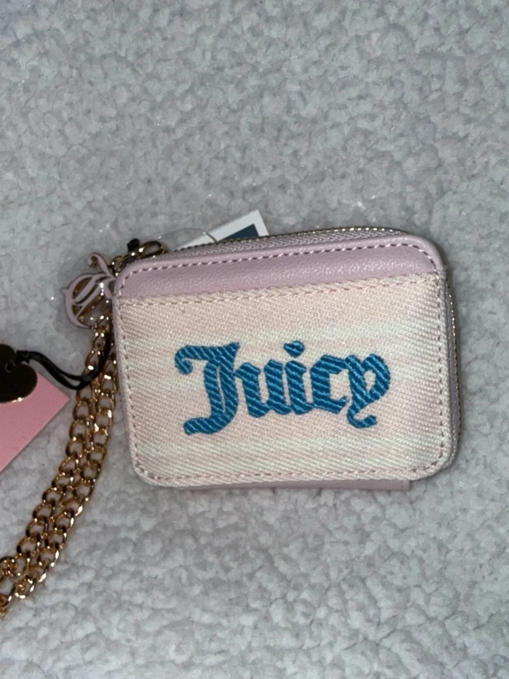 NWT Juicy Paradise in Powder Blush and Blue Mini Card Holder with Gold Chain
